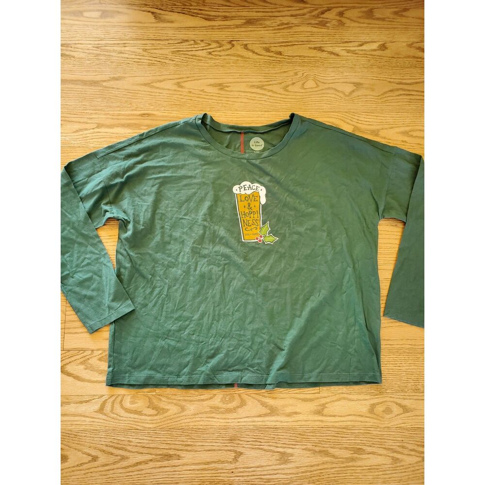 Life is Good Long Sleeve Shirt Holidays Peace Love & Hoppiness Mens XXL GUC